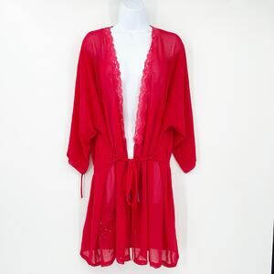 Secret‎ Treasures Womens Vintage Y2K Romantic Sequin Lace Sheer Robe Size L Red